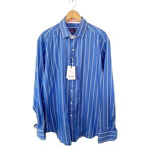Robert Graham‎ NWT "Aruba" Blue White Stripe Cotton Button Down Dress Shirt